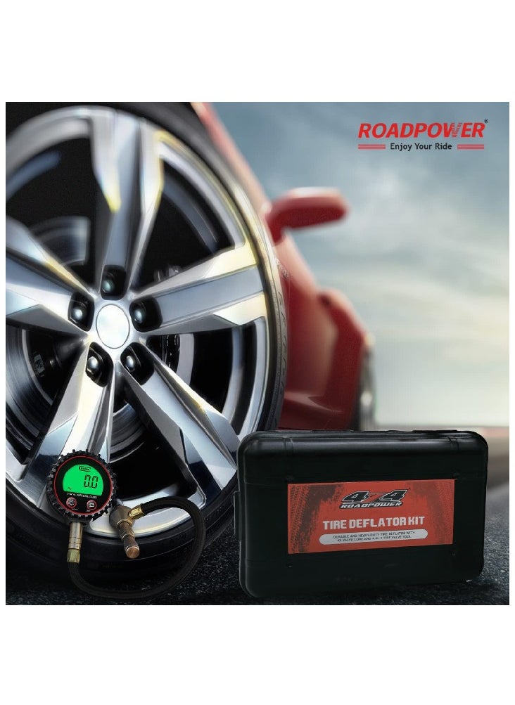 RoadPower - مجموعة تفريغ الهواء الرقمي للإطارات بقوة 200 رطل لكل بوصة مربعة مع زر تحرير دقيق وأداة إصلاح لتفريغ الهواء بسرعة من إطارات الطرق الوعرة 4x4 TG-446 - Image 1
