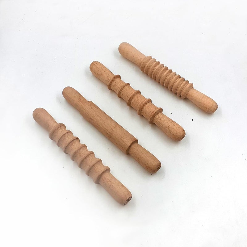 Tantrums Wooden Rolling Pin Set for Clay and Dough - 4 Piece Patterned Rollers, 8-1/4" Size - Image 1