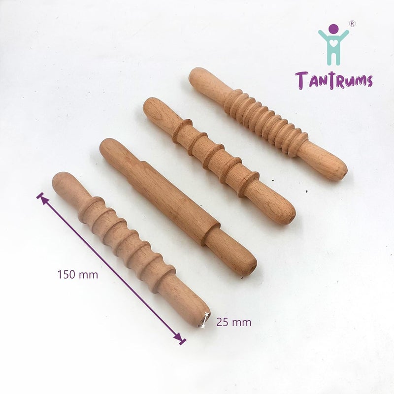 Tantrums Wooden Rolling Pin Set for Clay and Dough - 4 Piece Patterned Rollers, 8-1/4" Size - Image 2