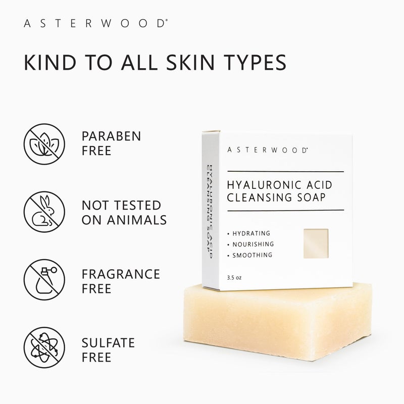 Asterwood Hyaluronic Acid Cleansing Face Soap - Collagen Boosting, Hydrating, Plumping, Soothing - Fragrance-Free - Suitable for Sensitive Skin - 3.5 Oz - Image 5