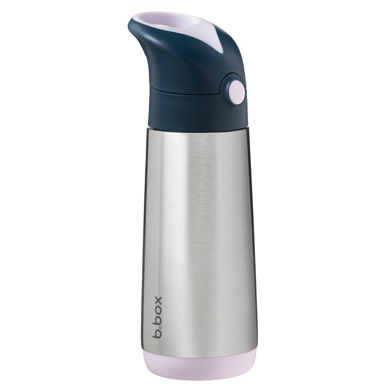 B.Box Insulated Drink Bottle with Straw | Stainless Steel Water Bottle for Kids 3+ Years | Push Button Lid | BPA-Free | Keeps Drinks Cold up to 15 Hours | 500ml (17 fl oz)-Indigo Rose