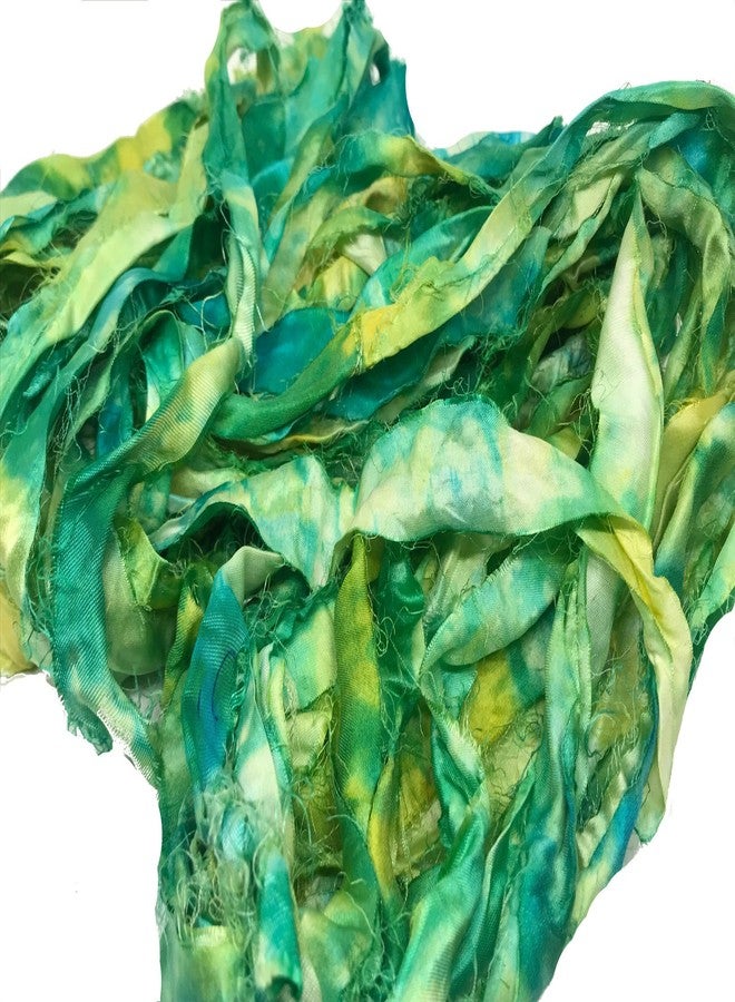 Knitsilk Super Bulky Rust Yarn -Recycled Sari Silk Ribbon Yarn |Best for Crochet, Knitting and Jewelry Making |Sustainable and Unique Texture Ribbon Yarn|50 GMS-30Yards-Green Ninja,Pack of 1| - Image 5
