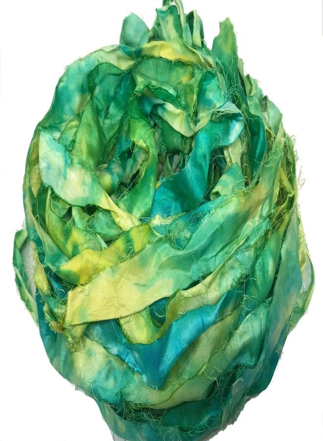 Knitsilk Super Bulky Rust Yarn -Recycled Sari Silk Ribbon Yarn |Best for Crochet, Knitting and Jewelry Making |Sustainable and Unique Texture Ribbon Yarn|50 GMS-30Yards-Green Ninja,Pack of 1| - Image 3