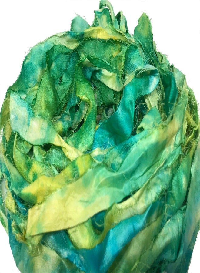 Knitsilk Super Bulky Rust Yarn -Recycled Sari Silk Ribbon Yarn |Best for Crochet, Knitting and Jewelry Making |Sustainable and Unique Texture Ribbon Yarn|50 GMS-30Yards-Green Ninja,Pack of 1| - Image 4