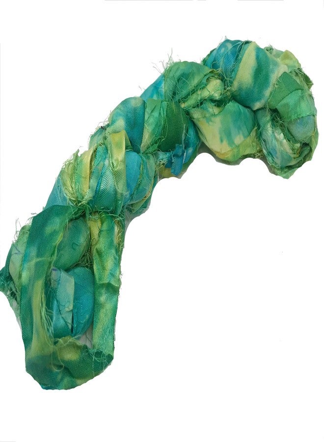 Knitsilk Super Bulky Rust Yarn -Recycled Sari Silk Ribbon Yarn |Best for Crochet, Knitting and Jewelry Making |Sustainable and Unique Texture Ribbon Yarn|50 GMS-30Yards-Green Ninja,Pack of 1| - Image 2