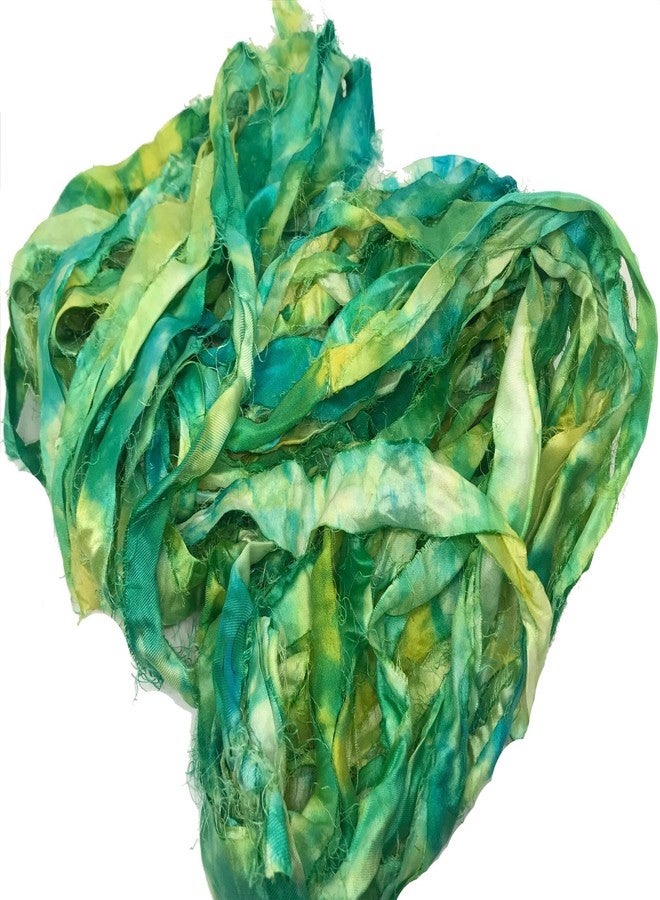 Knitsilk Super Bulky Rust Yarn -Recycled Sari Silk Ribbon Yarn |Best for Crochet, Knitting and Jewelry Making |Sustainable and Unique Texture Ribbon Yarn|50 GMS-30Yards-Green Ninja,Pack of 1| - Image 1