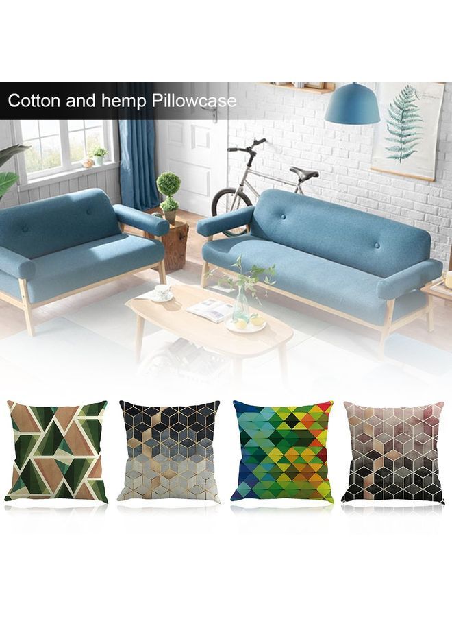 NIBEMINENT Geometric Linen Cotton Cushion Cover Multicolour - Image 1