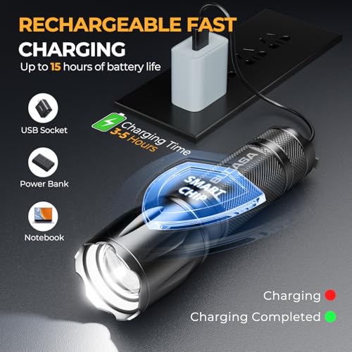 BUCASA Rechargeable Flashlights High Lumens 6 Pack Brighter Small Flashlight Powerful Tactical Flashlights Rechargeable Waterproof LED Flashlight with 3 Zoomable Modes for Camping Emergency - Image 3