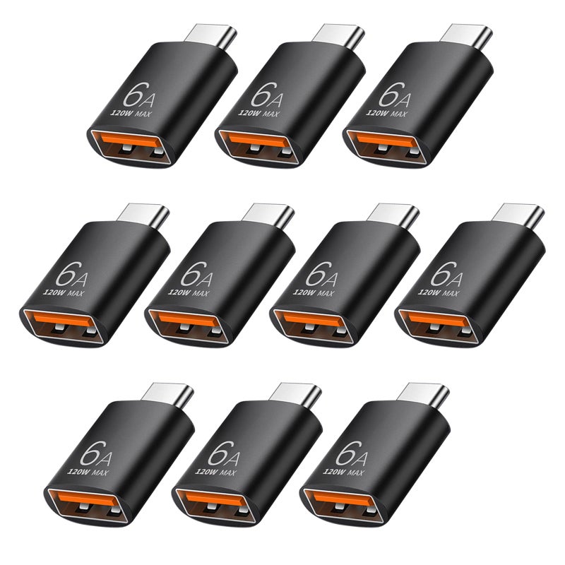 Pastall 10 Pack 10Gbps/120W USB C to USB3.1 Adapter,Black Type C Male to USB Female Adapter for Smartphone, PC, Laptop, Tablet, Keyboard etc. - Image 1