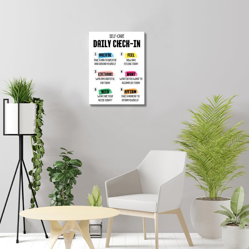 OTINGQD Self-Care Daily Check-in Poster Canvas Wall Art Inspirational Mental Health Wall Decor for Therapy Office School Nursery Counselor Office Home - Image 4