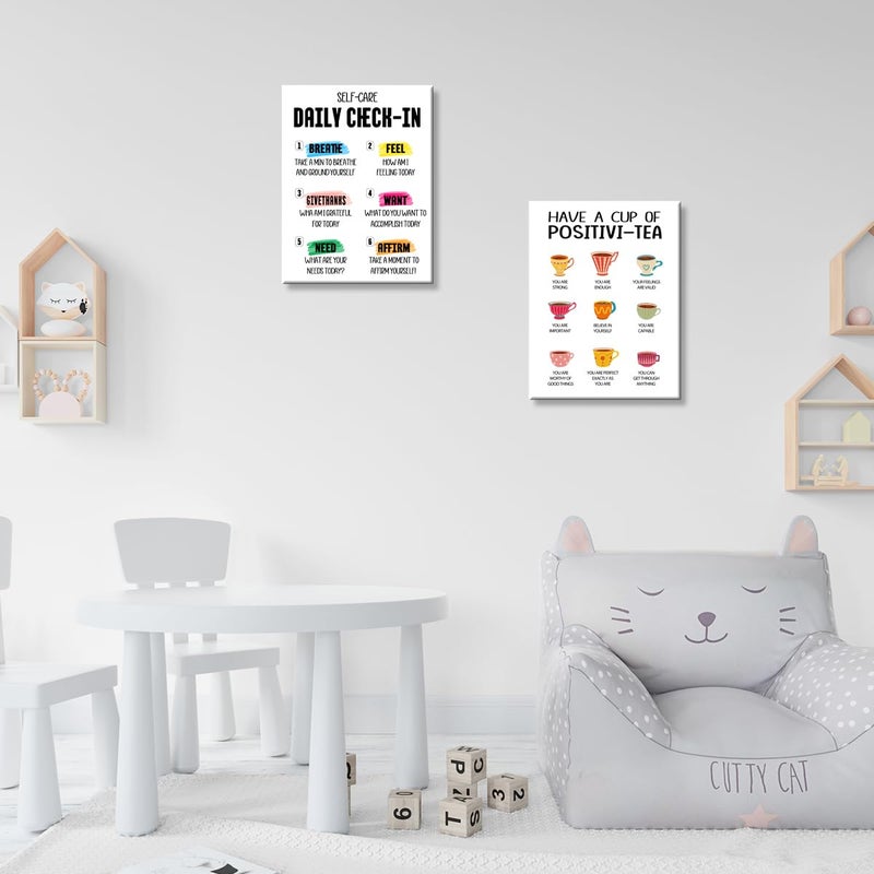 OTINGQD Self-Care Daily Check-in Poster Canvas Wall Art Inspirational Mental Health Wall Decor for Therapy Office School Nursery Counselor Office Home - Image 5