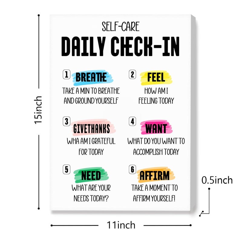 OTINGQD Self-Care Daily Check-in Poster Canvas Wall Art Inspirational Mental Health Wall Decor for Therapy Office School Nursery Counselor Office Home - Image 2