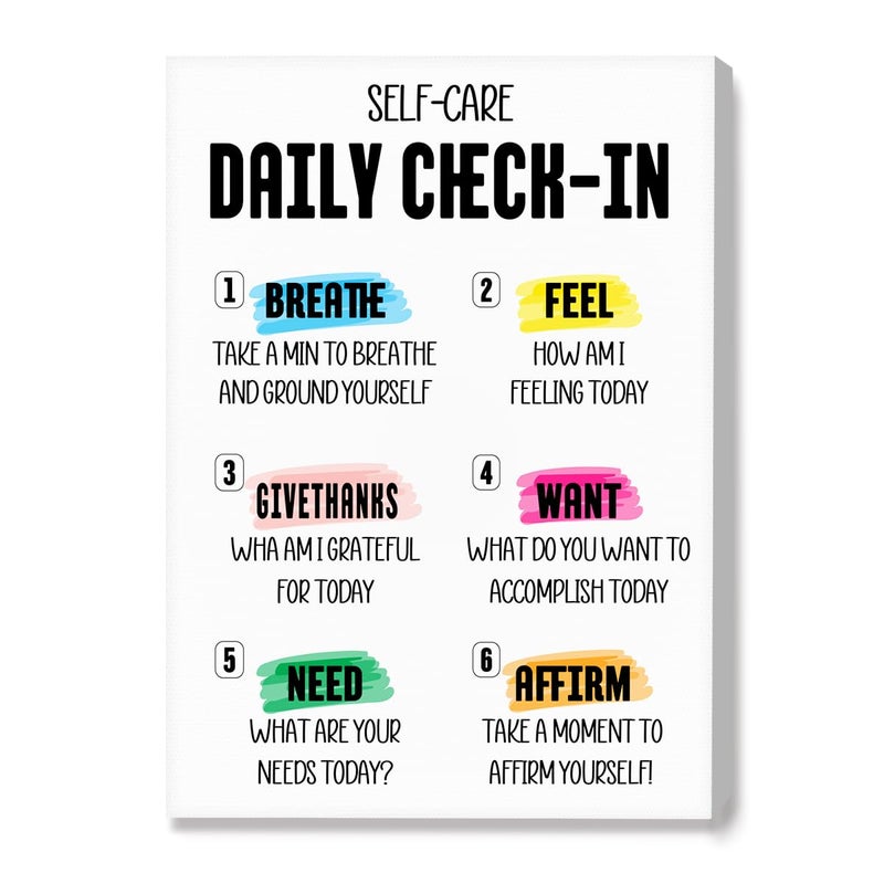 OTINGQD Self-Care Daily Check-in Poster Canvas Wall Art Inspirational Mental Health Wall Decor for Therapy Office School Nursery Counselor Office Home - Image 1