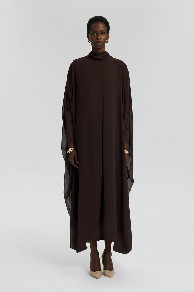 توتشي Touche Bat Sleeve Chiffon Dress