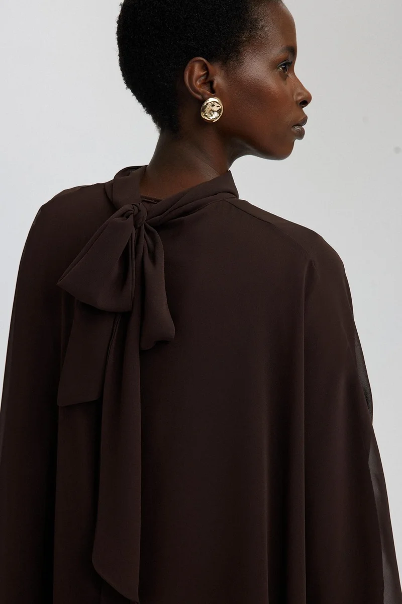 توتشي Touche Bat Sleeve Chiffon Dress