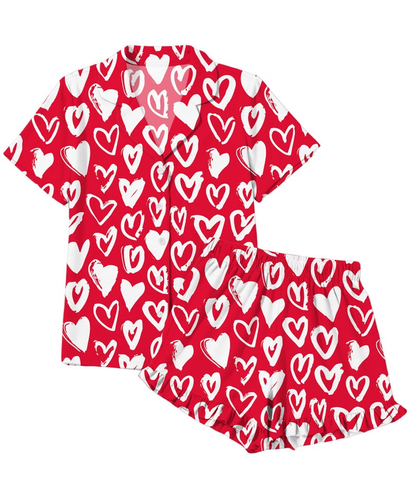 CAZYCHILD Valentines Pajamas Sets for Women Pjs Short Sleeve Top and Shorts Loungewear 2 Pcs Set Button Down Sleepwear - Image 4
