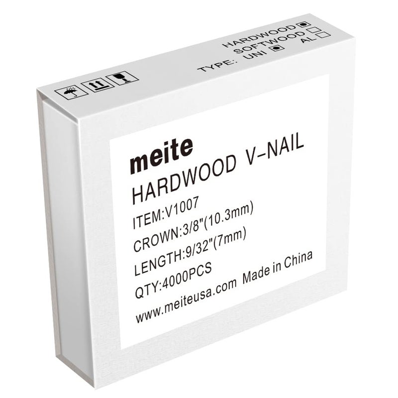 meite Hardwood Type 103mm Diameter V Nails 7mm Length 932Inch for Picture Frame Joiner V1015B VNailer Pneumatic Joining Corners Tool 4000 PCSBox