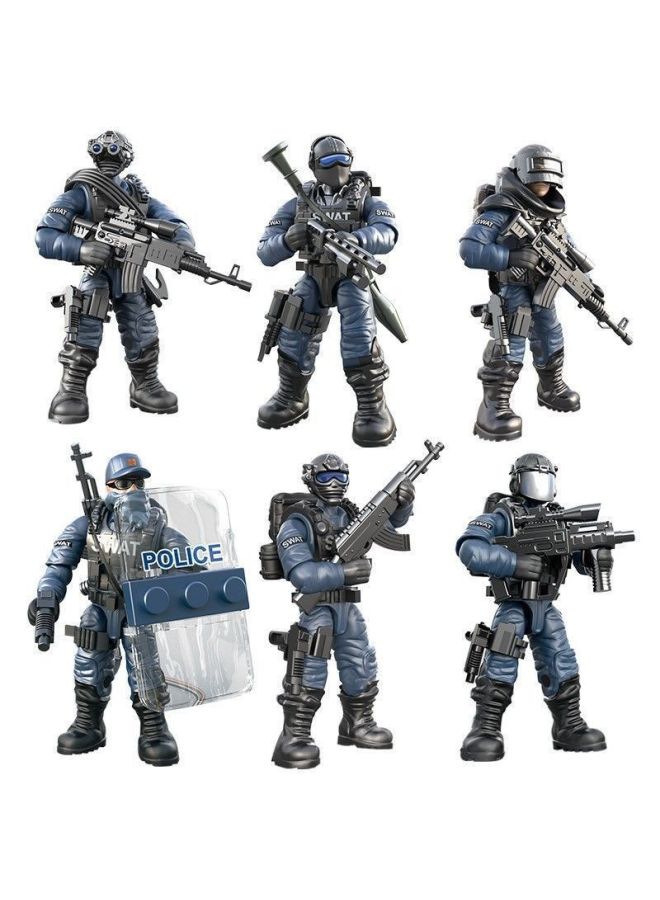 Swat Special Forces Minifigure Weapon Boy Assembly Model Multi-Jointed Tank Military Sand Table Building Block Model Toy-Color:Set Of 6 Multi-jointed Swat Minifigures + Accessories  - Image 1