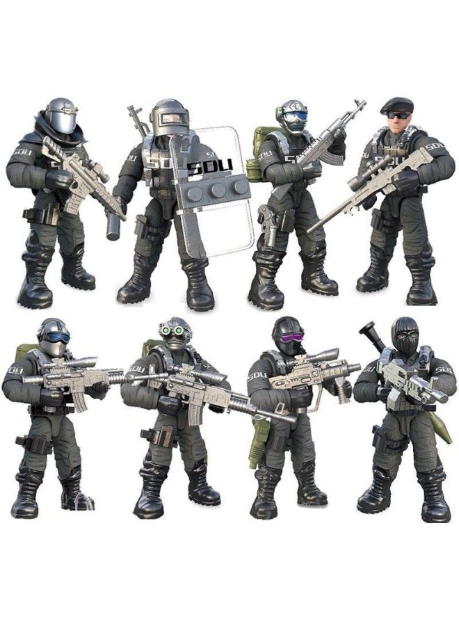 Swat Special Forces Minifigure Weapon Boy Assembly Model Multi-Jointed Tank Military Sand Table Building Block Model Toy-Color:Set Of 6 Multi-jointed Swat Minifigures + Accessories  - Image 3