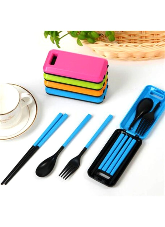 Generic - Safety Abs Plastic Tableware Suit Candy Color Tableware Box Portable Travel Spoon Chopsticks Fork Tableware Three Piece Set-Specification:Green - Image 1