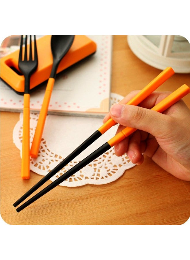 Generic - Safety Abs Plastic Tableware Suit Candy Color Tableware Box Portable Travel Spoon Chopsticks Fork Tableware Three Piece Set-Specification:Green - Image 1