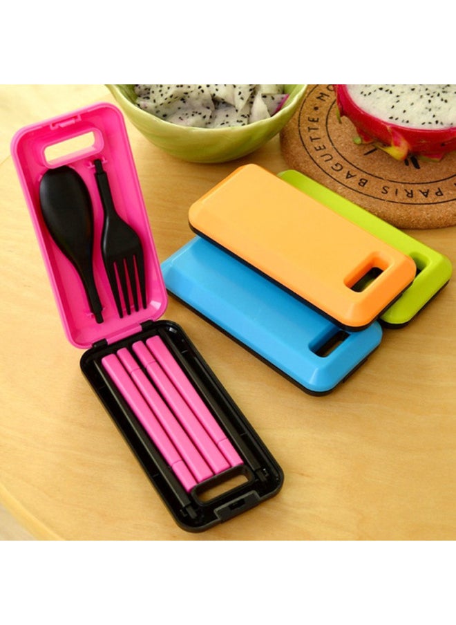 Generic - Safety Abs Plastic Tableware Suit Candy Color Tableware Box Portable Travel Spoon Chopsticks Fork Tableware Three Piece Set-Specification:Green - Image 1