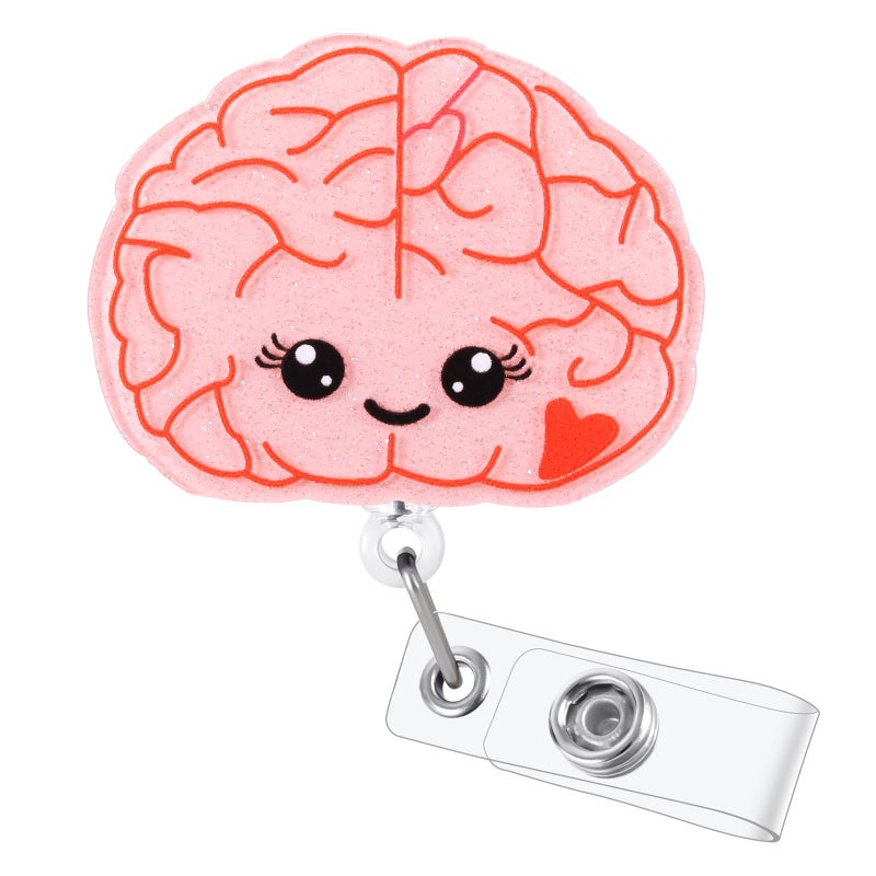 BVIIE Cute Pink Brain Badge Reel  Retractable Id Card Neurosurgery Badge Holder  Name Tag Work Badge Clip For Psychiatry Neuroradiology Tech Doctor Rn Cna Lpn Lvn Medical Worker Nursing Student  Nurse Gifts - Image 1