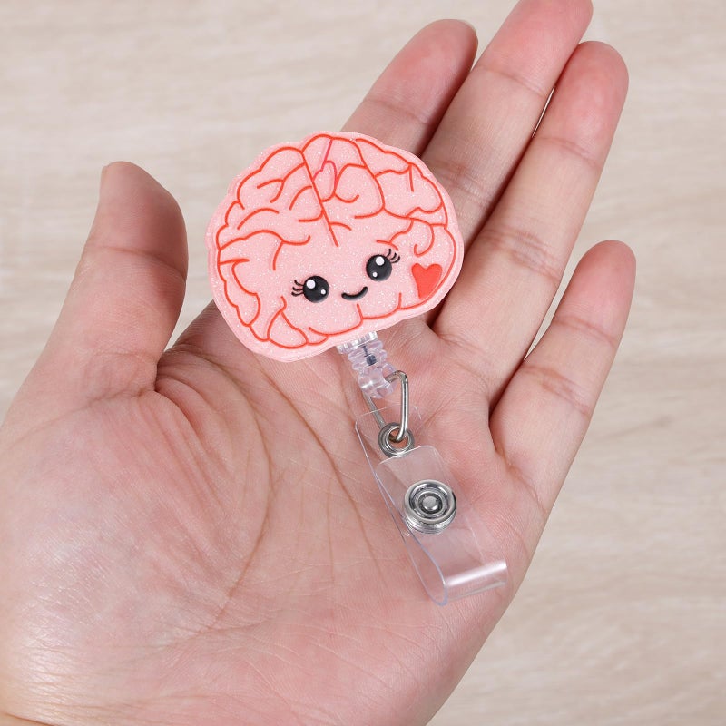BVIIE Cute Pink Brain Badge Reel  Retractable Id Card Neurosurgery Badge Holder  Name Tag Work Badge Clip For Psychiatry Neuroradiology Tech Doctor Rn Cna Lpn Lvn Medical Worker Nursing Student  Nurse Gifts - Image 3