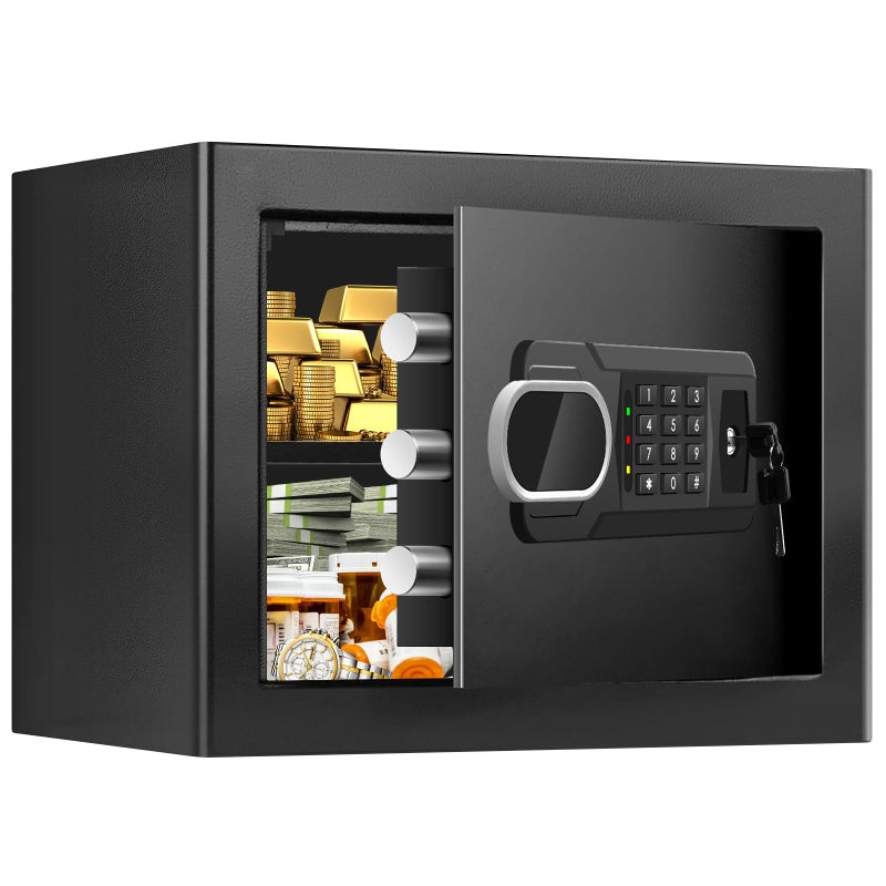 Psisuvry 1.3 Cubic Feet Small Fire Safe Box for Home, Fireproof Safety Lock Box with Digital Keypad, Spare Keys and Removable Shelf, Personal Security Home Safes for Money, Jewelry, ID Documents - Image 1