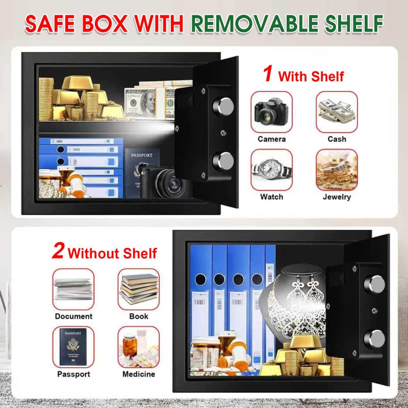 Psisuvry 1.3 Cubic Feet Small Fire Safe Box for Home, Fireproof Safety Lock Box with Digital Keypad, Spare Keys and Removable Shelf, Personal Security Home Safes for Money, Jewelry, ID Documents - Image 5