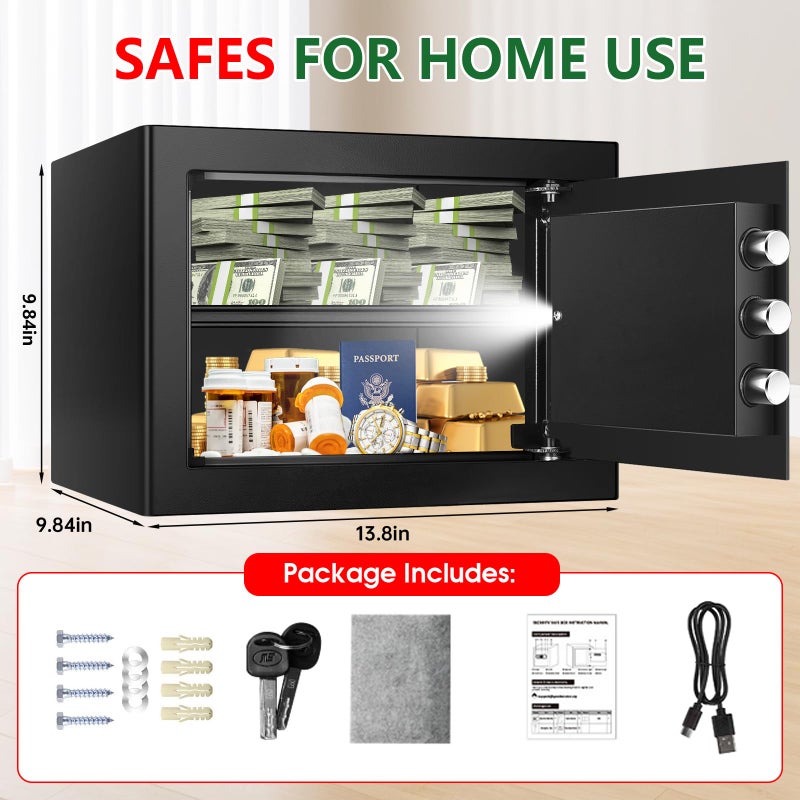 Psisuvry 1.3 Cubic Feet Small Fire Safe Box for Home, Fireproof Safety Lock Box with Digital Keypad, Spare Keys and Removable Shelf, Personal Security Home Safes for Money, Jewelry, ID Documents - Image 4