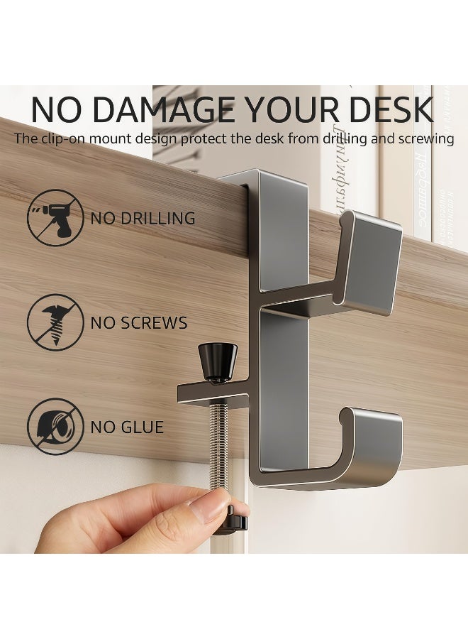 XiuWoo Desk Mount Bag Holder Hook 2Pcs ,Heavy Duty Handbag Hanger for Desk, Alloy Desk Hook,Portable Desk Mount Headphones Holder for Reduce Desk Clutter Table Desk Table Hanging Storage (Grey) - Image 3