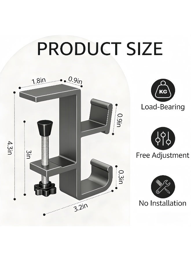 XiuWoo Desk Mount Bag Holder Hook 2Pcs ,Heavy Duty Handbag Hanger for Desk, Alloy Desk Hook,Portable Desk Mount Headphones Holder for Reduce Desk Clutter Table Desk Table Hanging Storage (Grey) - Image 2