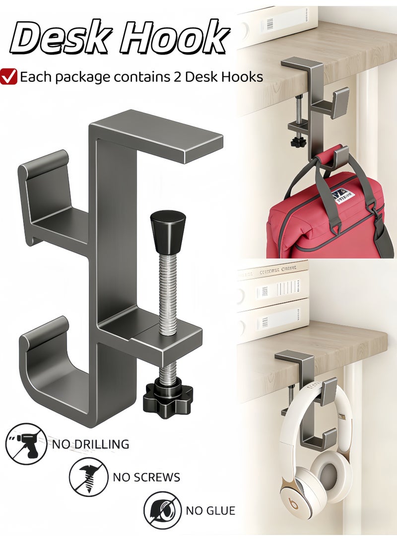 XiuWoo Desk Mount Bag Holder Hook 2Pcs ,Heavy Duty Handbag Hanger for Desk, Alloy Desk Hook,Portable Desk Mount Headphones Holder for Reduce Desk Clutter Table Desk Table Hanging Storage (Grey) - Image 1