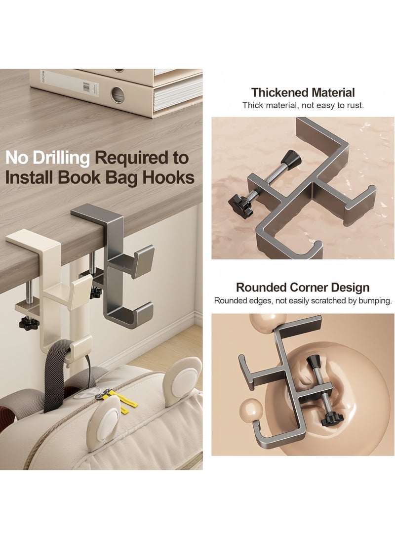 XiuWoo Desk Mount Bag Holder Hook 2Pcs ,Heavy Duty Handbag Hanger for Desk, Alloy Desk Hook,Portable Desk Mount Headphones Holder for Reduce Desk Clutter Table Desk Table Hanging Storage (Grey) - Image 5