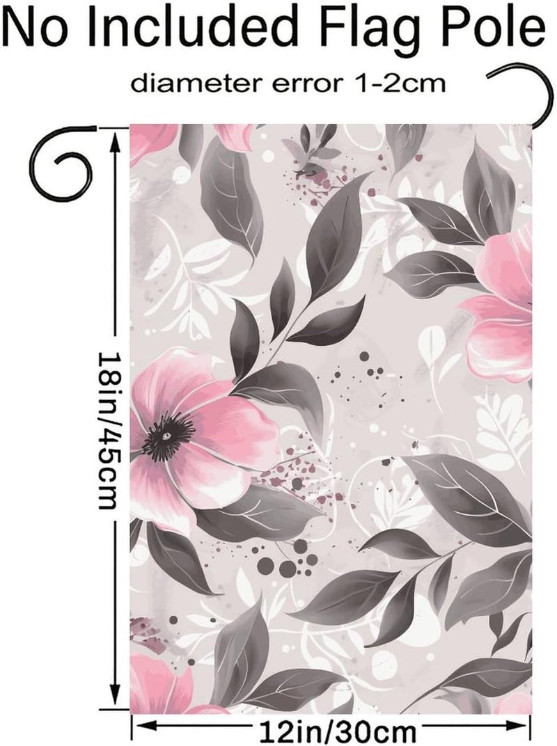 Pink Flowers And Leaves on Gray Garden Flag Double Print Yard Flag 12×18 Inch Lawn Flag Outdoor Decor Flag House Garden Banner Holiday Yard Banner Home Entryway Flag For Outdoor Yard All Four Seasons - Image 2