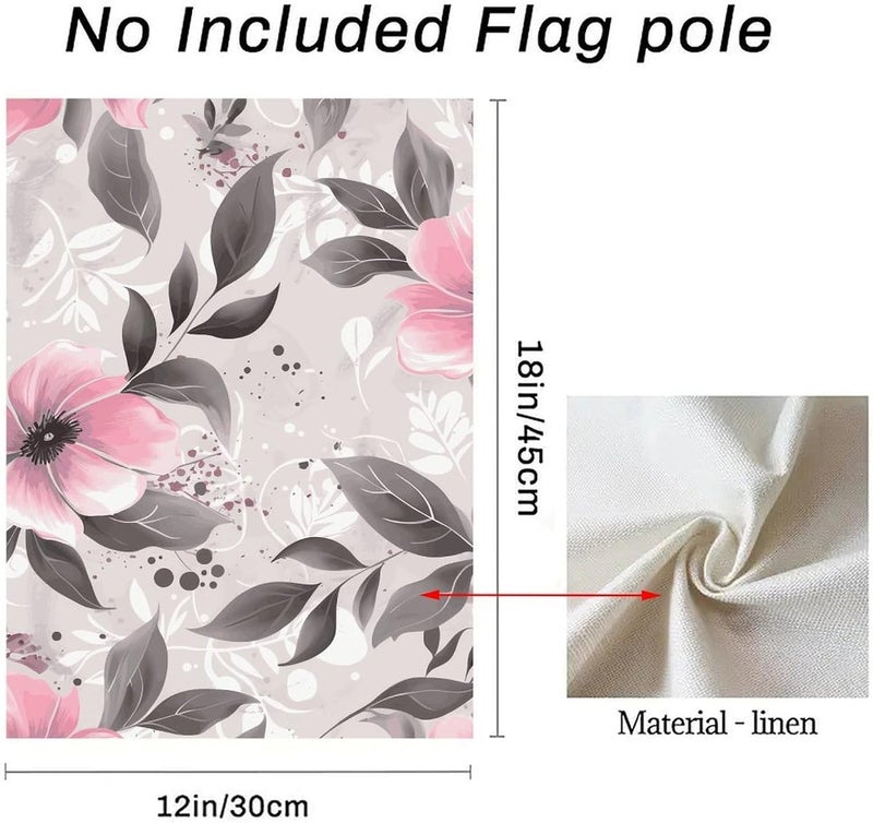 Pink Flowers And Leaves on Gray Garden Flag Double Print Yard Flag 12×18 Inch Lawn Flag Outdoor Decor Flag House Garden Banner Holiday Yard Banner Home Entryway Flag For Outdoor Yard All Four Seasons - Image 3