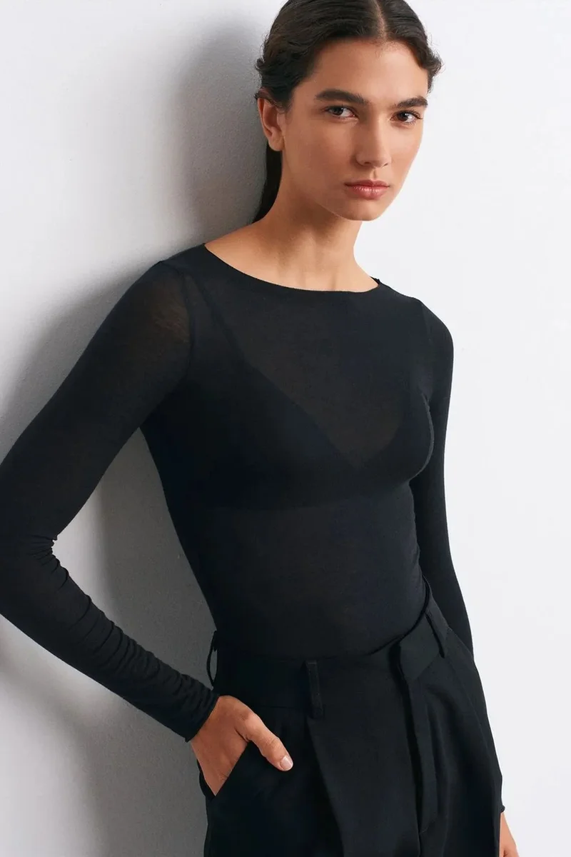 DILVIN Slim Fit Boat Neck Long Sleeve Knit Blouse