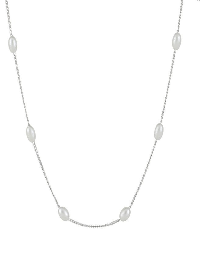 Aaishwarya Dainty Oval Pearls Silver plated Alloy Short Chain Necklace For Women And Girls | Pearl Jewelry | Stylish Gift | Minimal Accessory | Gift for Women - Image 1