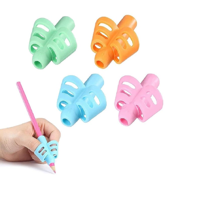 AIMERS Silicone Pencil Grips for Kids Handwriting 4 Pack Ergonomic Training Pen Grip Posture Correction Tool for Children Preschoolers Writing Training Multicolor