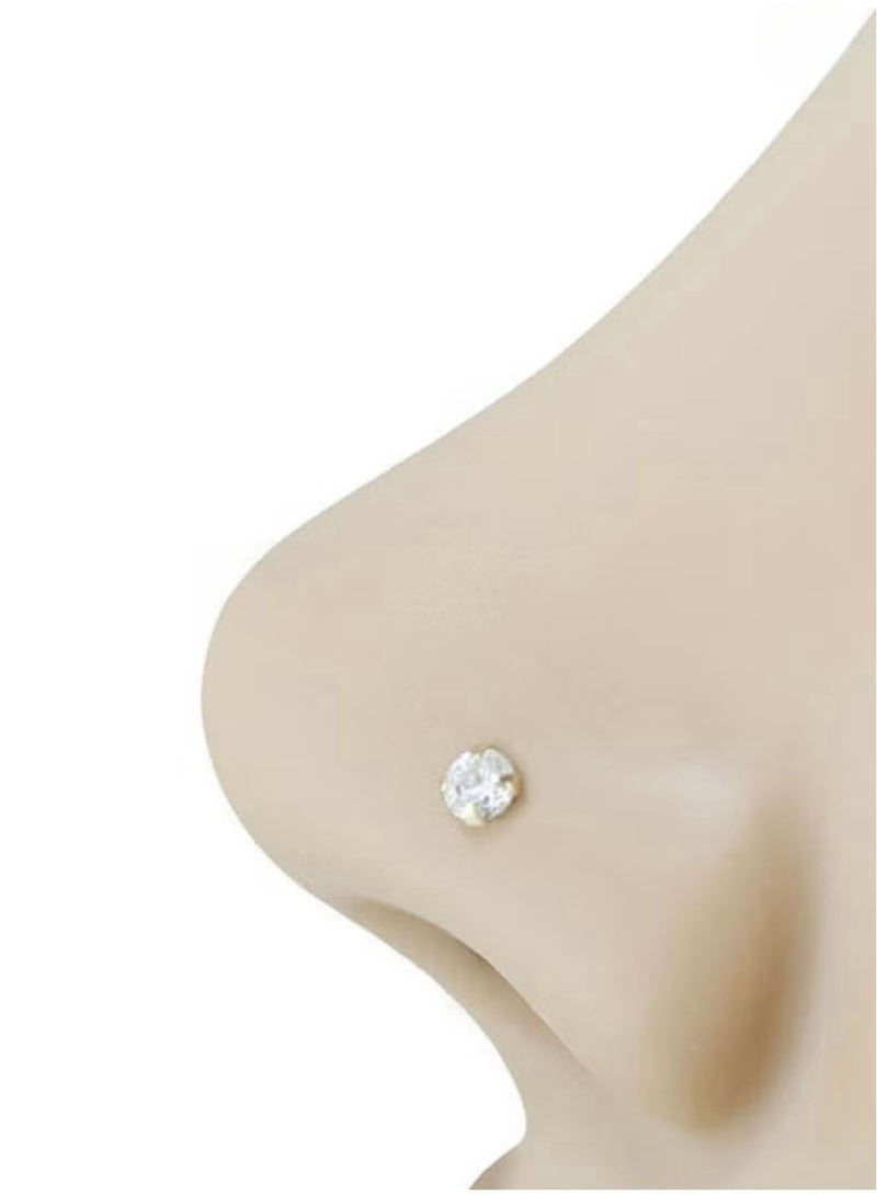 TREYO 14K Solid Gold 2.5mm Clear CZ Bone Nose Studd  - Image 3