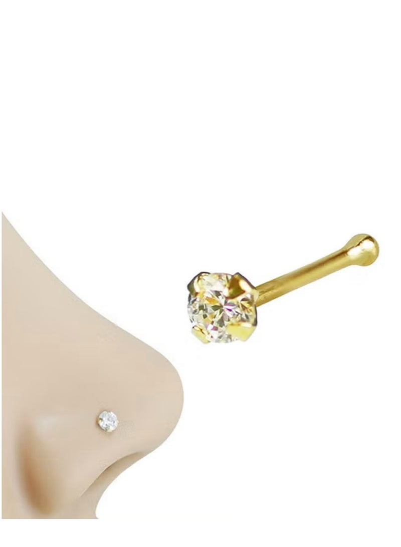 TREYO 14K Solid Gold 2.5mm Clear CZ Bone Nose Studd  - Image 2