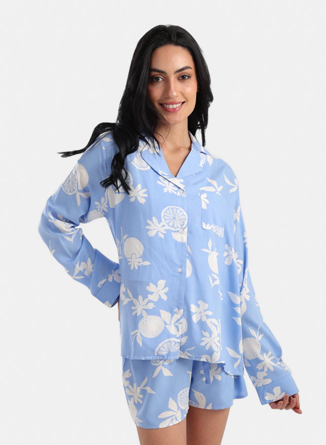 Carina Blue Viscose Pyjama Shorts  - Image 4