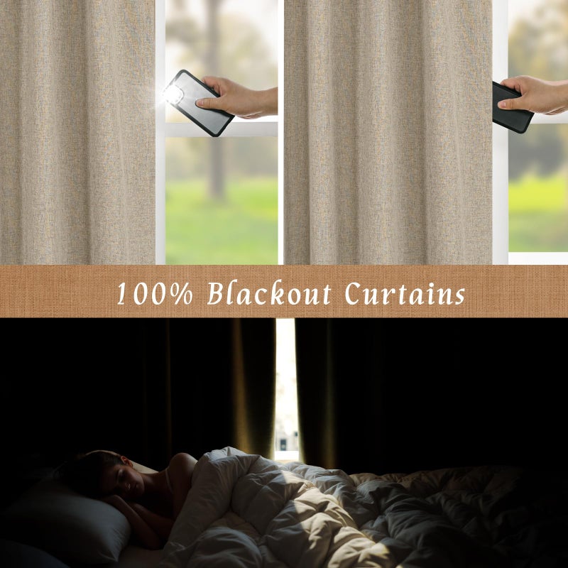 LAMIT Linen 100% Blackout Window Curtains for Bedroom, 45 Inches Linen Textured Thermal Farmhouse Curtains Back Tab and Rod Pocket Window Panels with White Liner, 2 Panels, 52 x 45 Inch, Taupe - Image 4