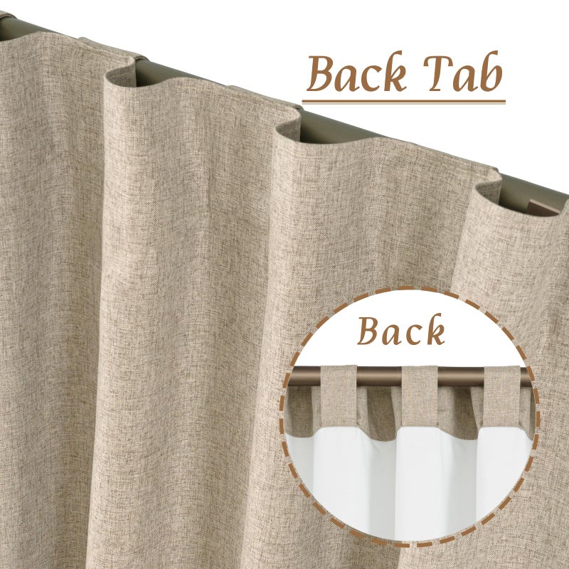 LAMIT Linen 100% Blackout Window Curtains for Bedroom, 45 Inches Linen Textured Thermal Farmhouse Curtains Back Tab and Rod Pocket Window Panels with White Liner, 2 Panels, 52 x 45 Inch, Taupe - Image 3