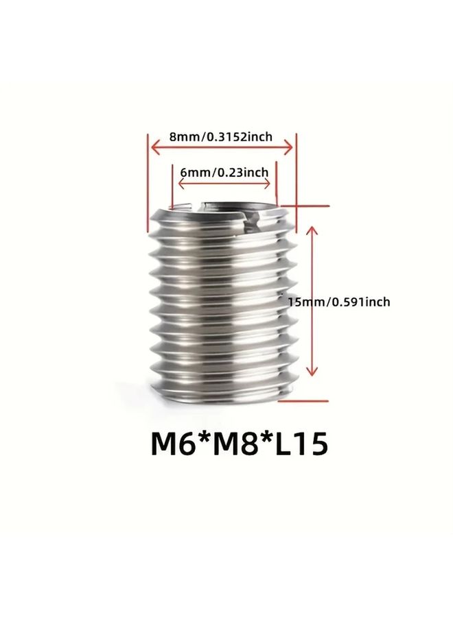 12pcs M6 M8 Threaded Inserts 15mm Stainless Steel Internal External Slot Fasteners - Image 2