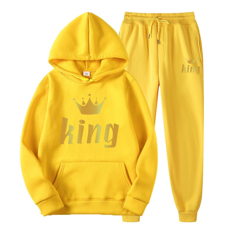 Couples Hoodie  Sweatpants Set Autumn Yellow-king 