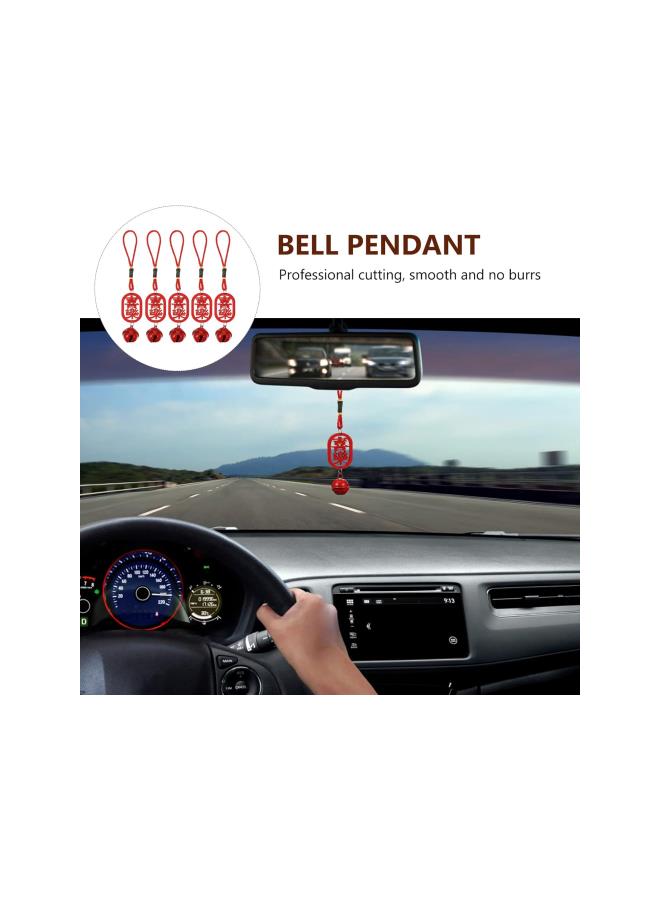 klarako 5pcs Chinese Lucky Pendant Feng Shui Bell Ornament with Wood Chinese Character Good Luck Car Hanging Decor for Wealth Safe and Success - Image 3