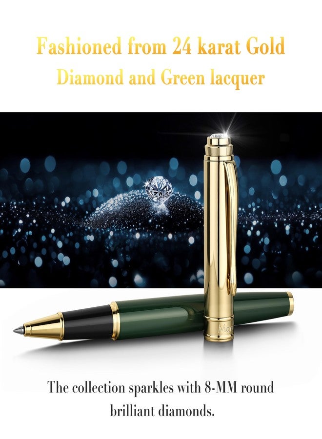 MCNTEIK Luxury Rollerball, With 8mm Brilliant diamond,Green Lacquer Pen, Attractive 24K Gold Finish, Schmidt Ink Refill,Glitter Fancy Pens Gifts for Men & Women, Office, Executive, Nice Designer pens - Image 3