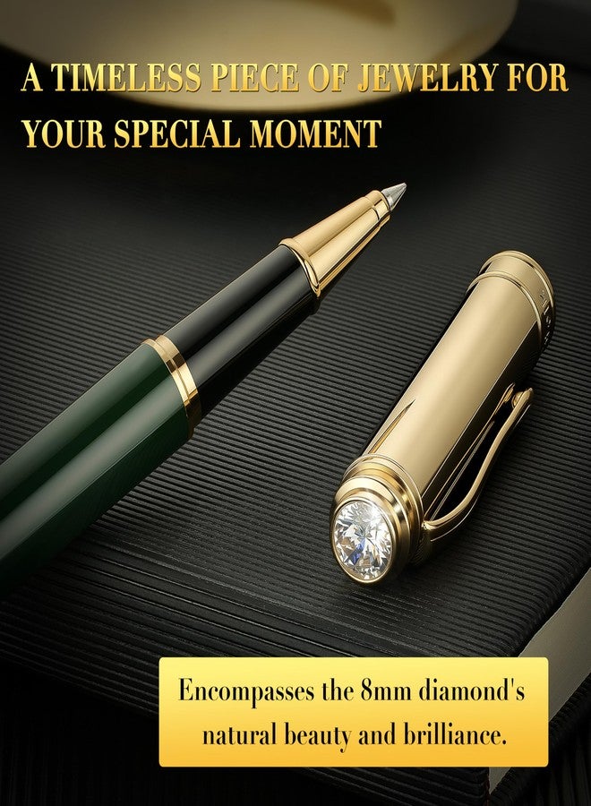 MCNTEIK Luxury Rollerball, With 8mm Brilliant diamond,Green Lacquer Pen, Attractive 24K Gold Finish, Schmidt Ink Refill,Glitter Fancy Pens Gifts for Men & Women, Office, Executive, Nice Designer pens - Image 5